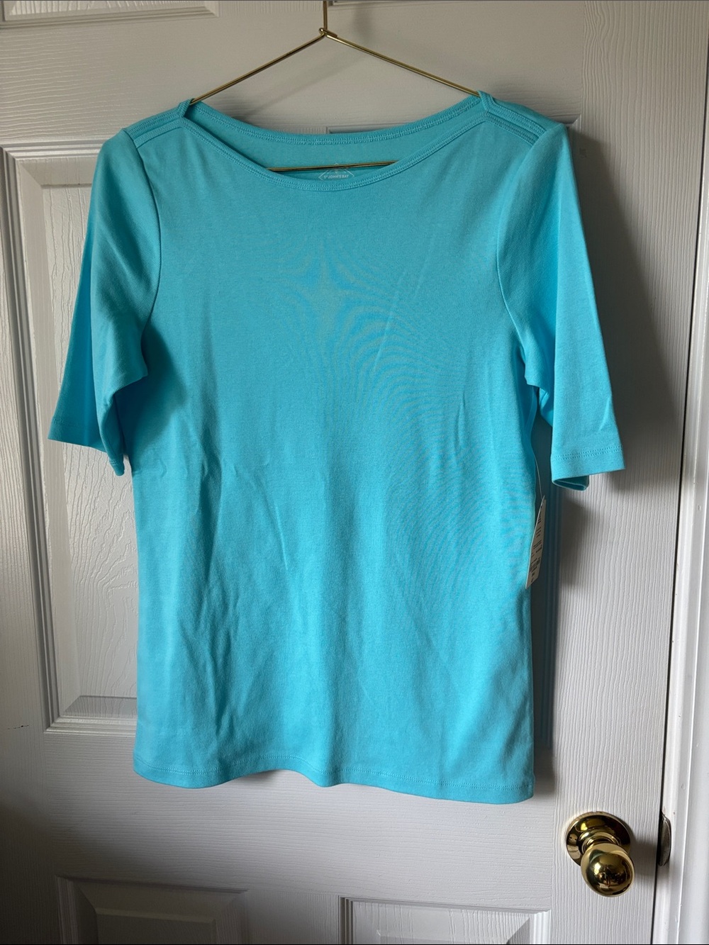 St. John’s Bay Teal Boatneck Tee Size S NWT Quarter Sleeve 100% Cotton